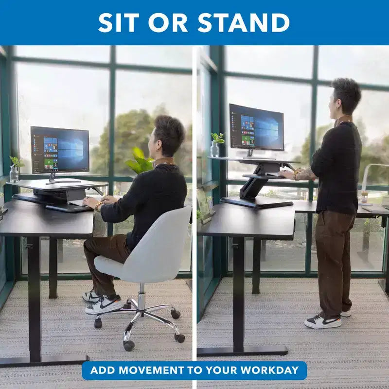 Mount-It! Rehausseur de bureau réglable en hauteur, plateau de 63,5 cm de large, bureaux convertibles assis-debout avec vérin à gaz pour la maison et le bureau
