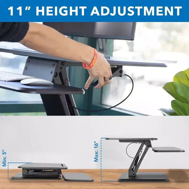 Mount-It! Rehausseur de bureau réglable en hauteur, plateau de 63,5 cm de large, bureaux convertibles assis-debout avec vérin à gaz pour la maison et le bureau
