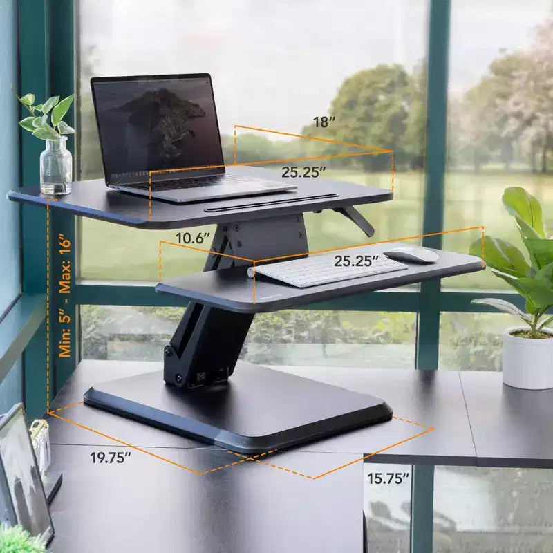 Mount-It! Rehausseur de bureau réglable en hauteur, plateau de 63,5 cm de large, bureaux convertibles assis-debout avec vérin à gaz pour la maison et le bureau