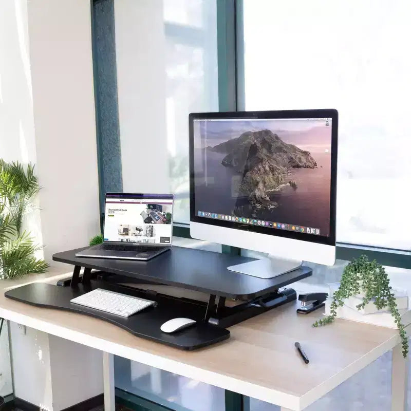 Mount-It! Convertisseur de bureau debout | Réglage de la hauteur de 4,3 à 19,9 | Capacité de poids de 37 livres | Noir