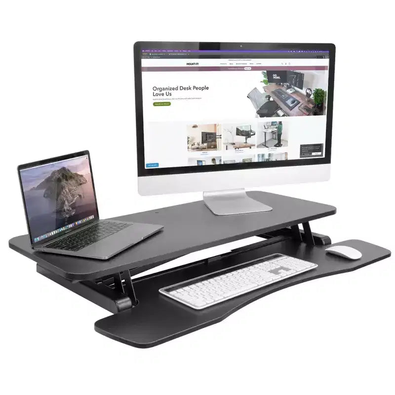 Mount-It! Convertisseur de bureau debout | Réglage de la hauteur de 4,3 à 19,9 | Capacité de poids de 37 livres | Noir