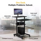Mount-It! Bureau mobile assis-debout réglable en hauteur et poste de travail informatique avec roues verrouillables - Noir