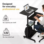 Mount-It! Bureau mobile assis-debout réglable en hauteur et poste de travail informatique avec roues verrouillables - Noir