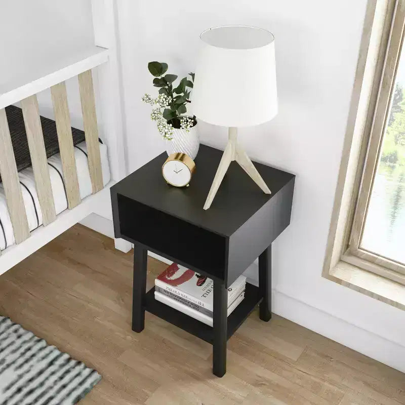 Table de chevet Max & Lily avec étagère ouverte, Table de chevet en bois massif, Table d'appoint pour chambre à coucher