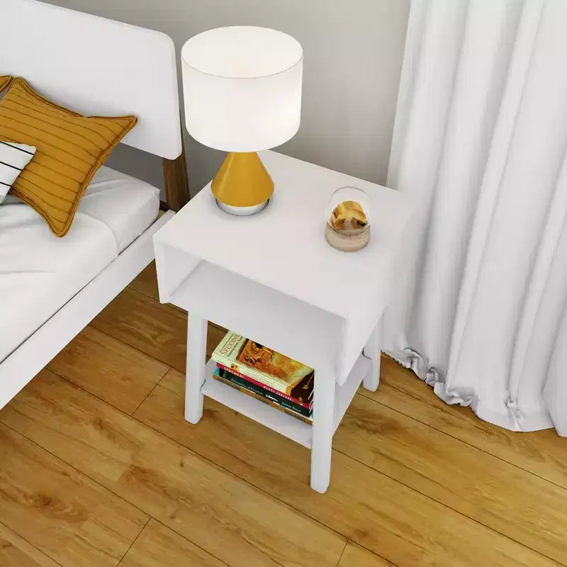 Table de chevet Max & Lily avec étagère ouverte, Table de chevet en bois massif, Table d'appoint pour chambre à coucher