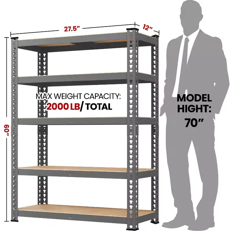 Yaheetech Étagère de rangement sans boulons à 5 niveaux Unité de rayonnage en métal