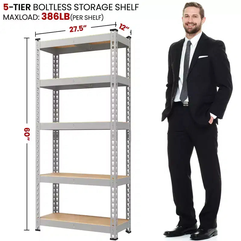 Yaheetech Étagère de rangement sans boulons à 5 niveaux Unité de rayonnage en métal