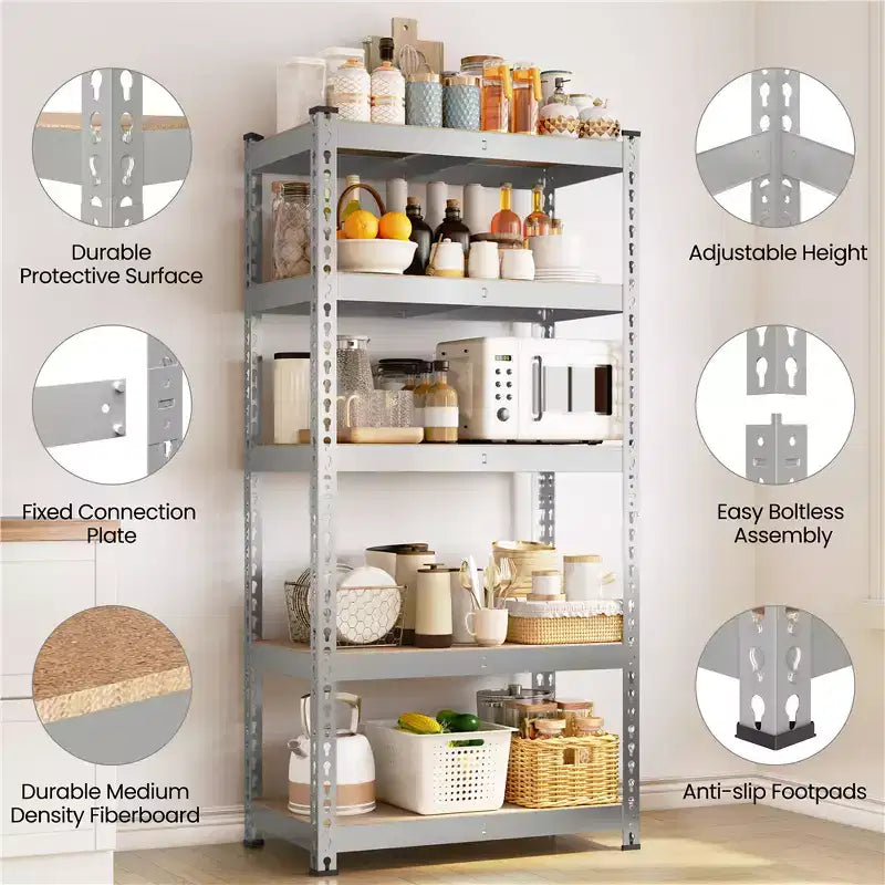 Yaheetech Étagère de rangement sans boulons à 5 niveaux Unité de rayonnage en métal