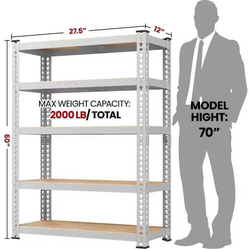 Yaheetech Étagère de rangement sans boulons à 5 niveaux Unité de rayonnage en métal