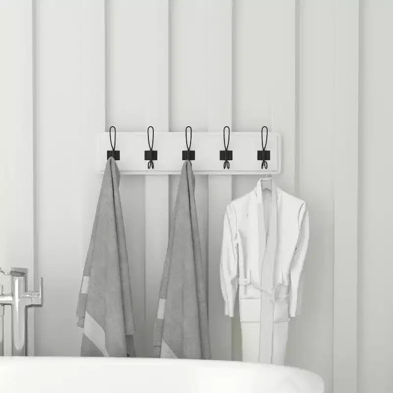 Flash Furniture Daly Étagère de rangement murale en pin massif blanc de 24 pouces avec 5 crochets pour entrée, cuisine, salle de bain
