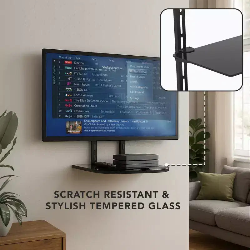 Mount-It Support mural TV sous la télévision pour décodeur, lecteur DVD, étagère pour composants audio-vidéo stéréo, noir