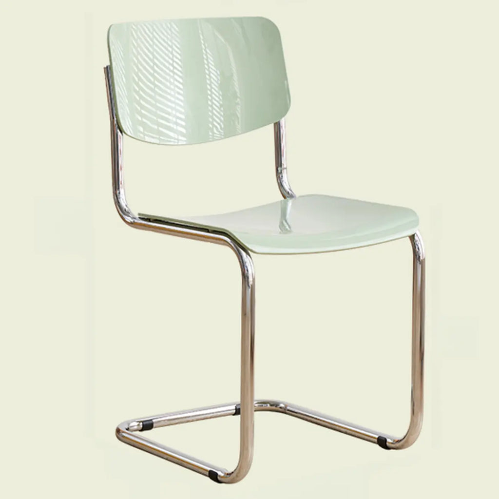 Chaise de salle à manger sans accoudoirs en métal simple, dossier plein jaune