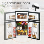 HOMCOM Mini Réfrigérateur Double Porte avec Congélateur, Réfrigérateur Compact de 90L avec Étagère Réglable, Thermostat Réglable