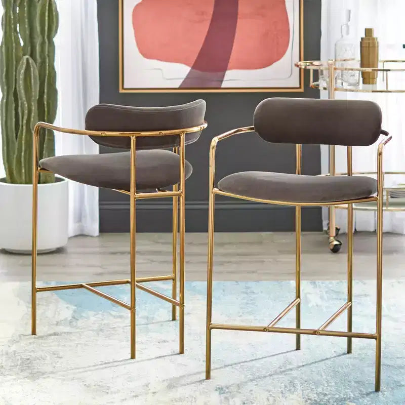 Lot de 2 tabourets de bar Buylateral en velours rétro, hauteur comptoir de 61 cm