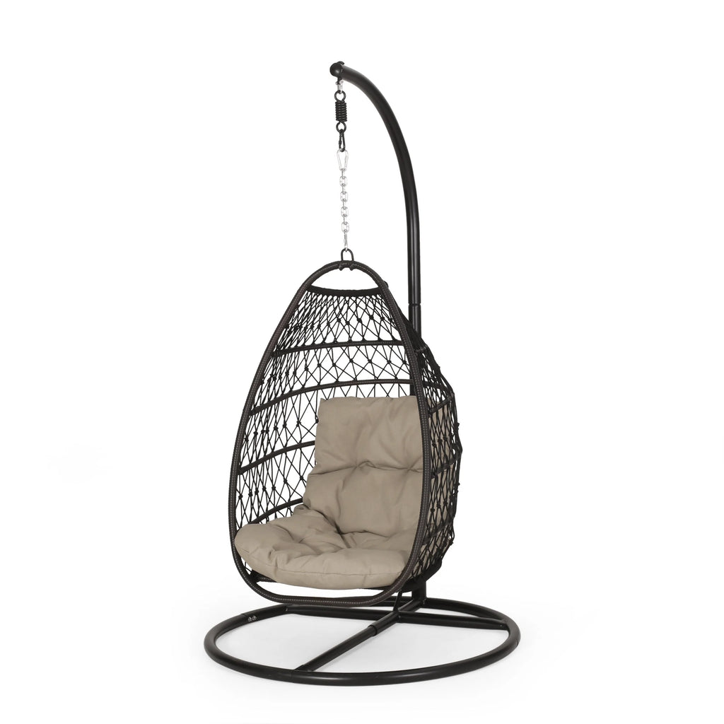 Chaise suspendue pliable d'extérieur Coloma en osier et corde avec support