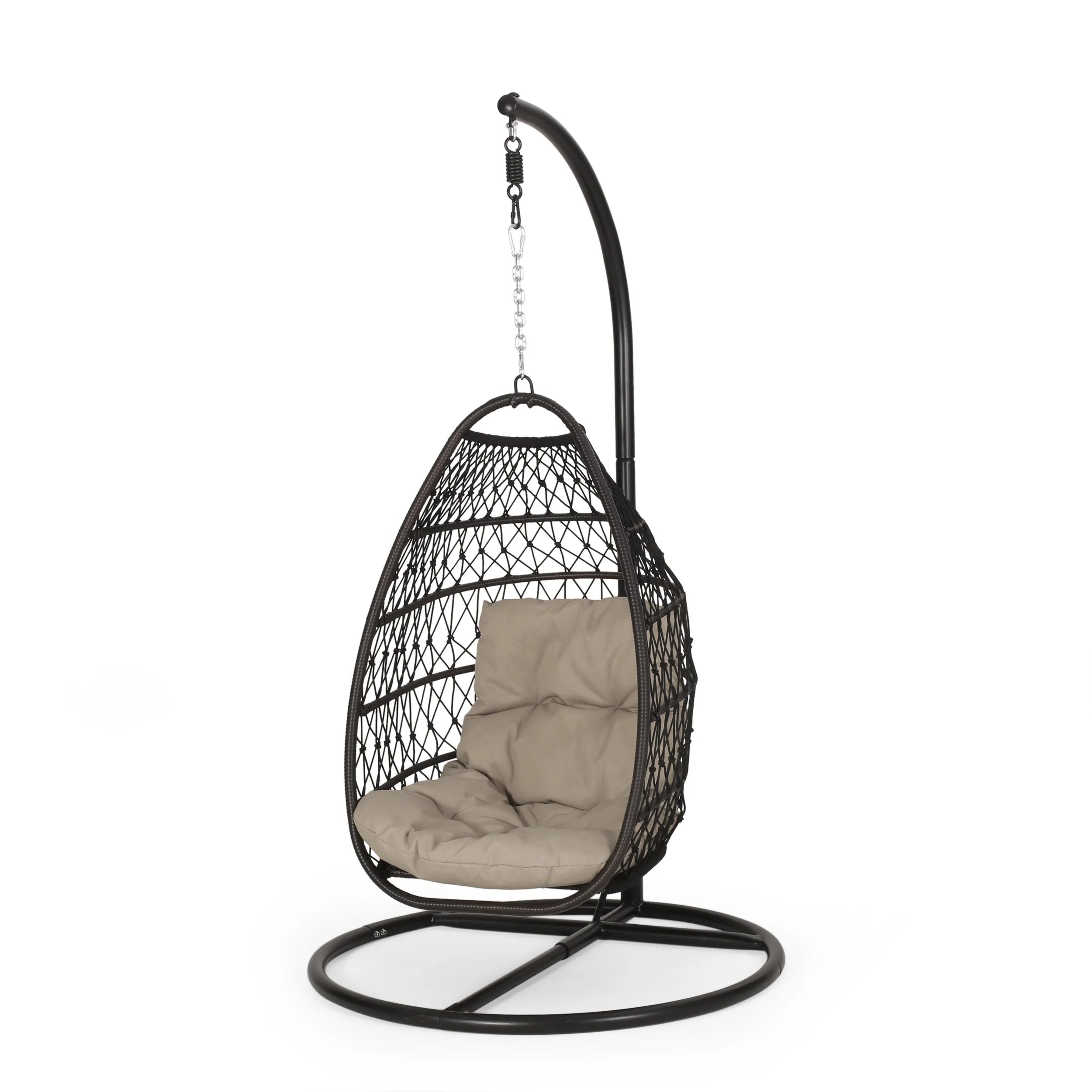 Chaise suspendue pliable d'extérieur Coloma en osier et corde avec support