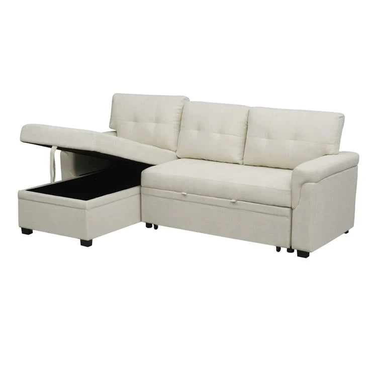 Canapé d'angle réversible convertible avec lit gigogne, méridienne avec rangement dissimulé et pieds durables