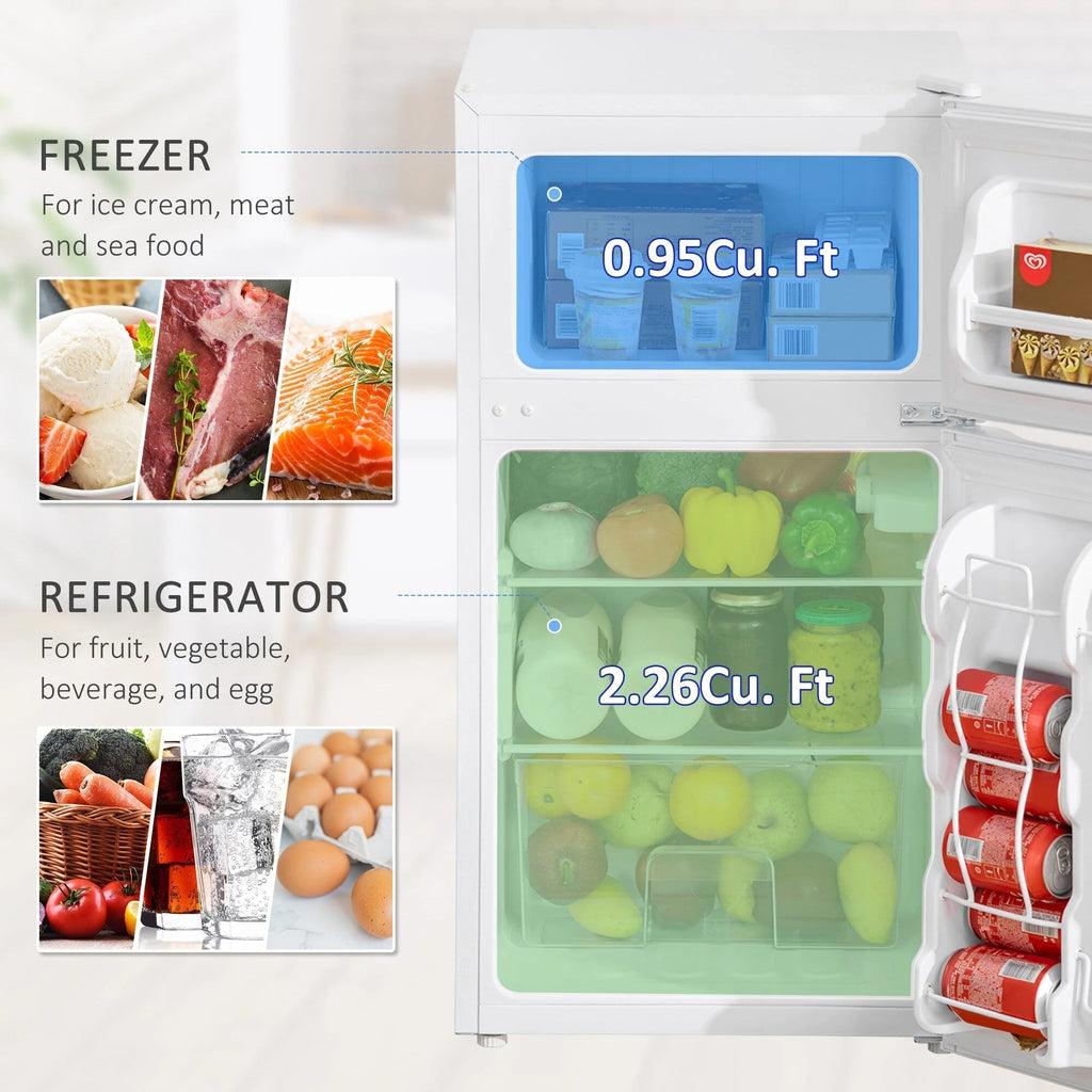HOMCOM Mini Réfrigérateur Double Porte avec Congélateur, Réfrigérateur Compact de 90L avec Étagère Réglable, Thermostat Réglable