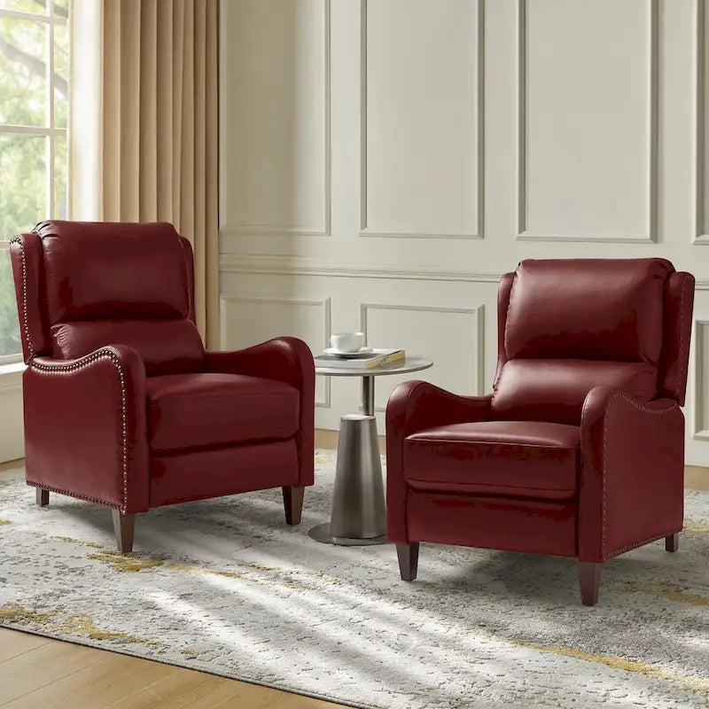 Fauteuil inclinable Brigida moderne en cuir véritable avec clous décoratifs et repose-pieds réglable (lot de 2) par HULALA HOME