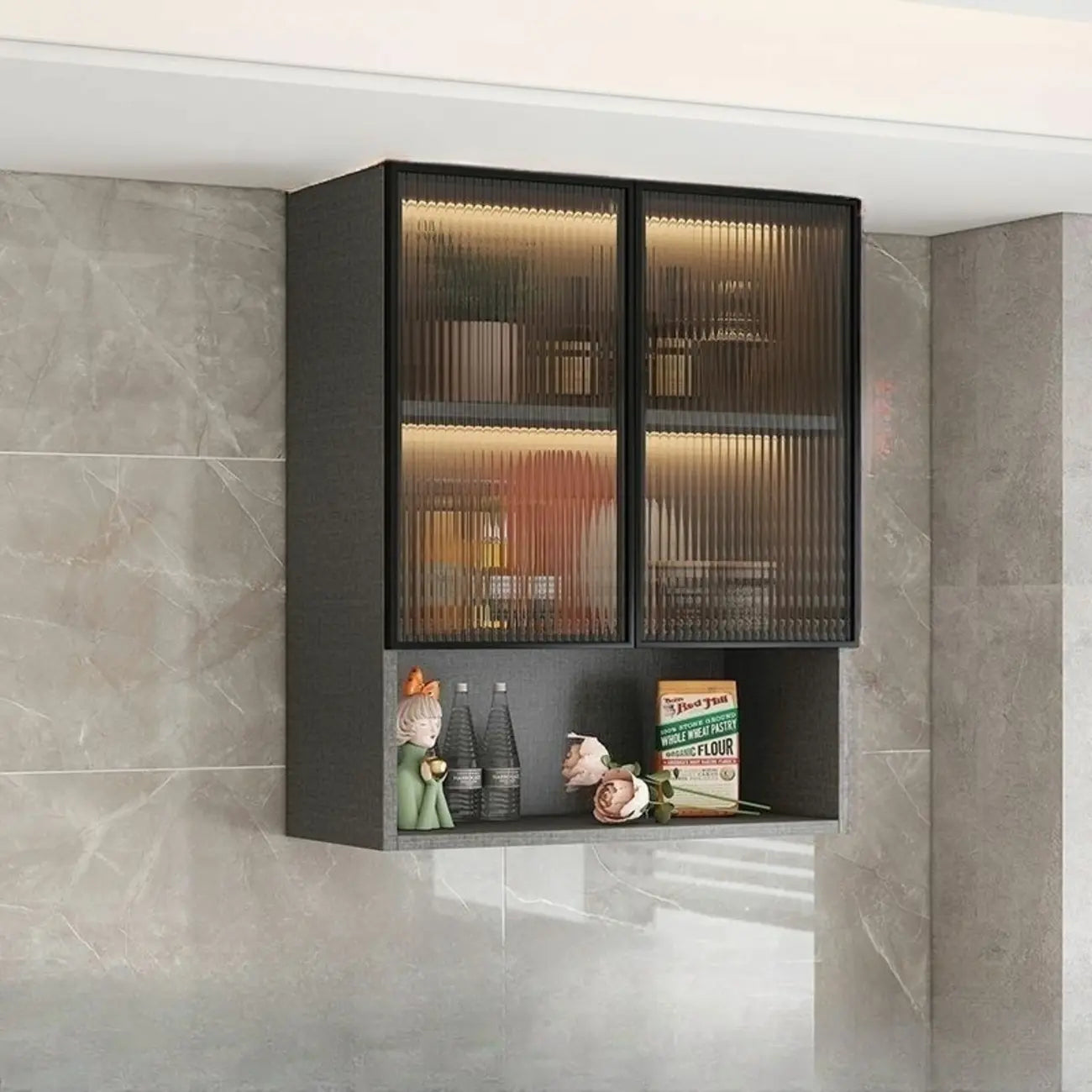 Buffet de cuisine mural gris en bois avec rangement