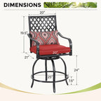 Lot de 4 tabourets de bar pivotants en métal avec coussins pour l'extérieur