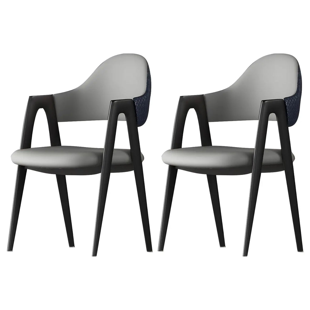 Chaise de salle à manger en cuir moderne avec dossier incurvé et ouvert