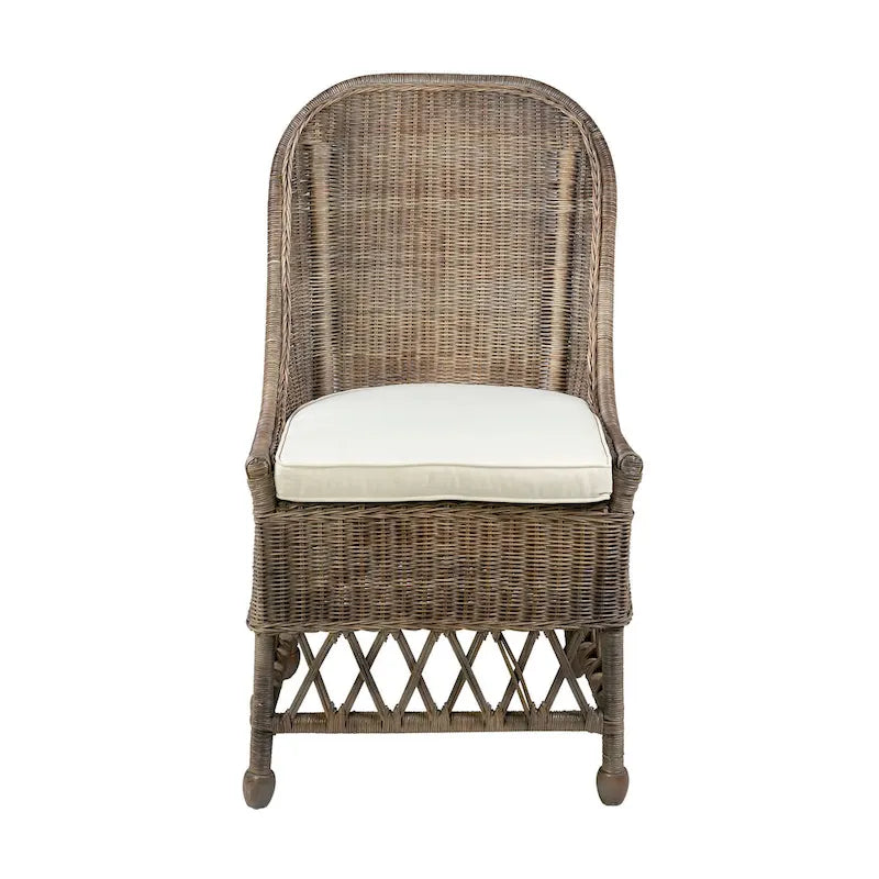 Chaise d'appoint de salle à manger en rotin naturel avec coussin, par East at Main