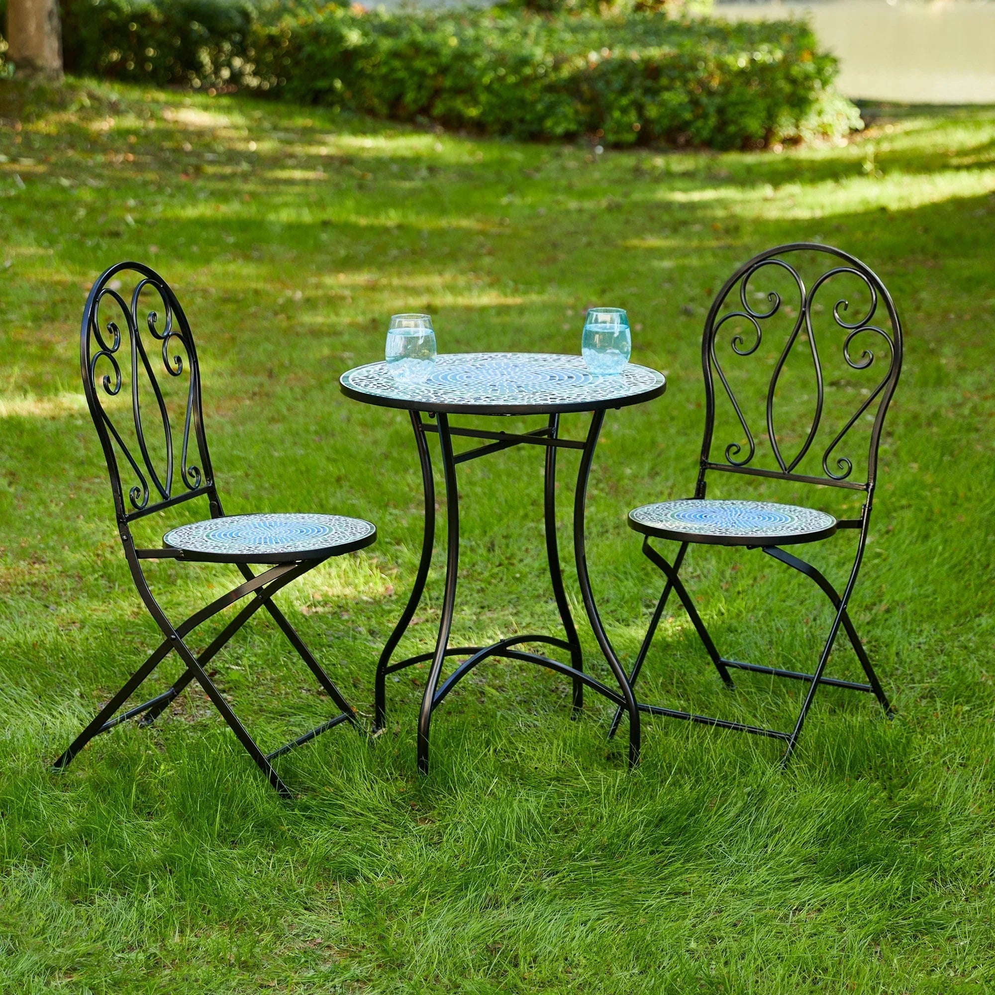 Ensemble bistrot pliant en métal Glitzhome pour extérieur, 3 pièces, table et chaises de patio