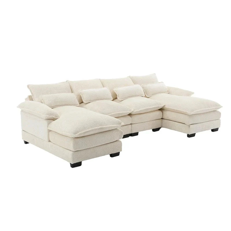 Canapé sectionnel Cloud pour salon, canapé moderne en chenille/bouclette en forme de U, canapé-lit modulaire confortable avec double méridienne