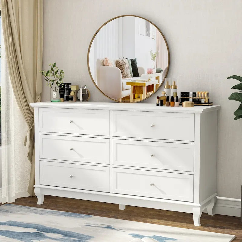 Commode de chambre à coucher avec tiroirs profonds en bois, commode double à 6 tiroirs