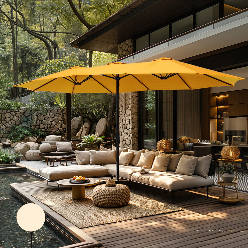MAISON ARTS Parasol double de 4,5 m pour terrasse, grande taille, avec pied inclus