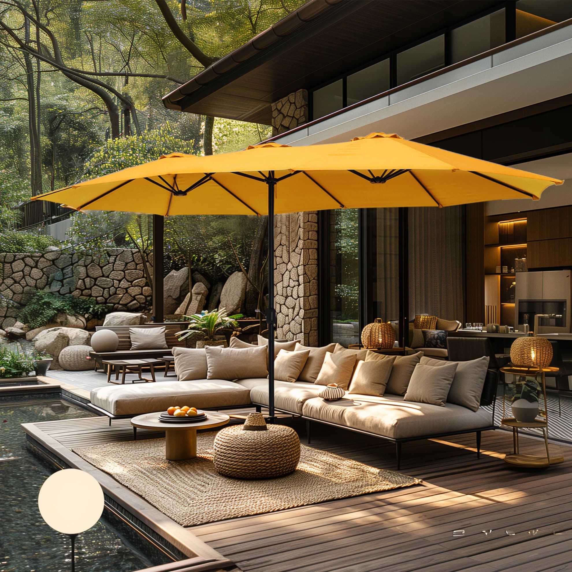MAISON ARTS Parasol double de 4,5 m pour terrasse, grande taille, avec pied inclus