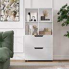 Étagère Costway avec 2 tiroirs, bibliothèque ouverte à 4 niveaux avec 4 cubes de rangement pour le bureau à domicile
