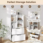 Étagère Costway avec 2 tiroirs, bibliothèque ouverte à 4 niveaux avec 4 cubes de rangement pour le bureau à domicile