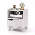 Costway 1/2 PCS Nightstand Sofa Side End Table with Storage Shelf & Drawer Space-Saving White