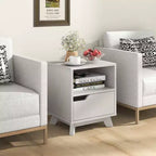 Costway Table de Chevet/D'appoint 1 ou 2 tiroirs avec Étagère de Rangement et Espace Optimisé, Blanche