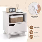 Costway Table de Chevet/D'appoint 1 ou 2 tiroirs avec Étagère de Rangement et Espace Optimisé, Blanche