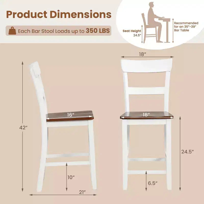 Lot de 4 tabourets de bar en bois Costway, chaises de bar avec cadre en bois de caoutchouc LVL, dossier, repose-pieds Noir/Blanc