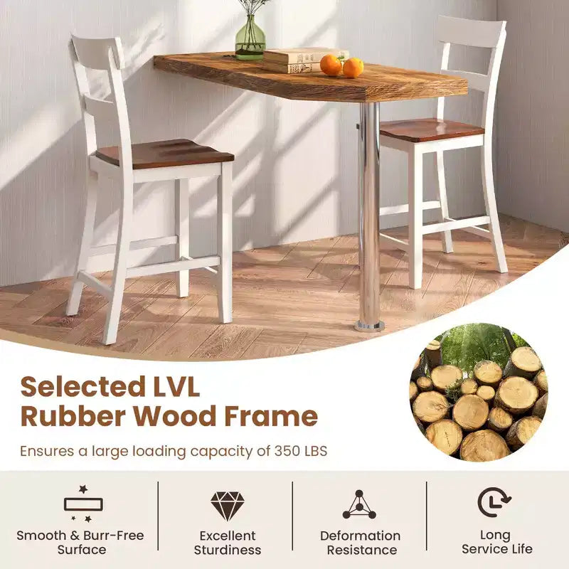 Lot de 4 tabourets de bar en bois Costway, chaises de bar avec cadre en bois de caoutchouc LVL, dossier, repose-pieds Noir/Blanc