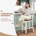 Lot de 4 tabourets de bar en bois Costway, chaises de bar avec cadre en bois de caoutchouc LVL, dossier, repose-pieds Noir/Blanc