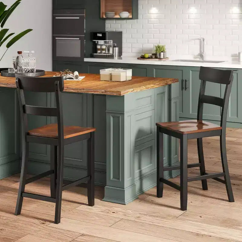 Lot de 4 tabourets de bar en bois Costway, chaises de bar avec cadre en bois de caoutchouc LVL, dossier, repose-pieds Noir/Blanc