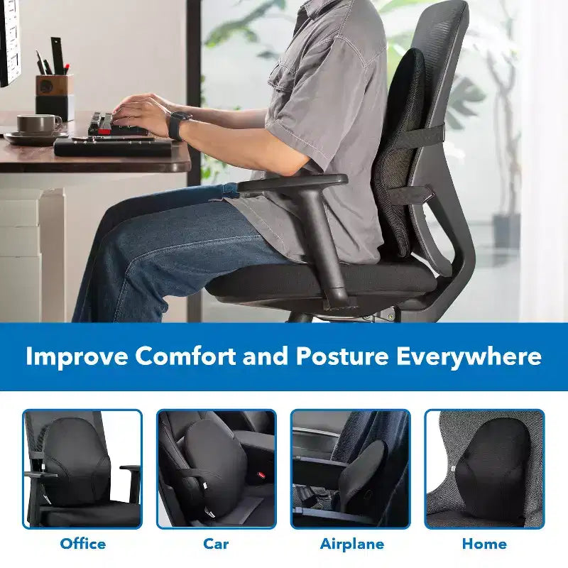 Mount-It! Oreiller de soutien lombaire, collection Ergo, soutien dorsal compact pour chaise de bureau ou de jeu, garnissage en mousse à mémoire de forme, soulage les douleurs dorsales et améliore la posture