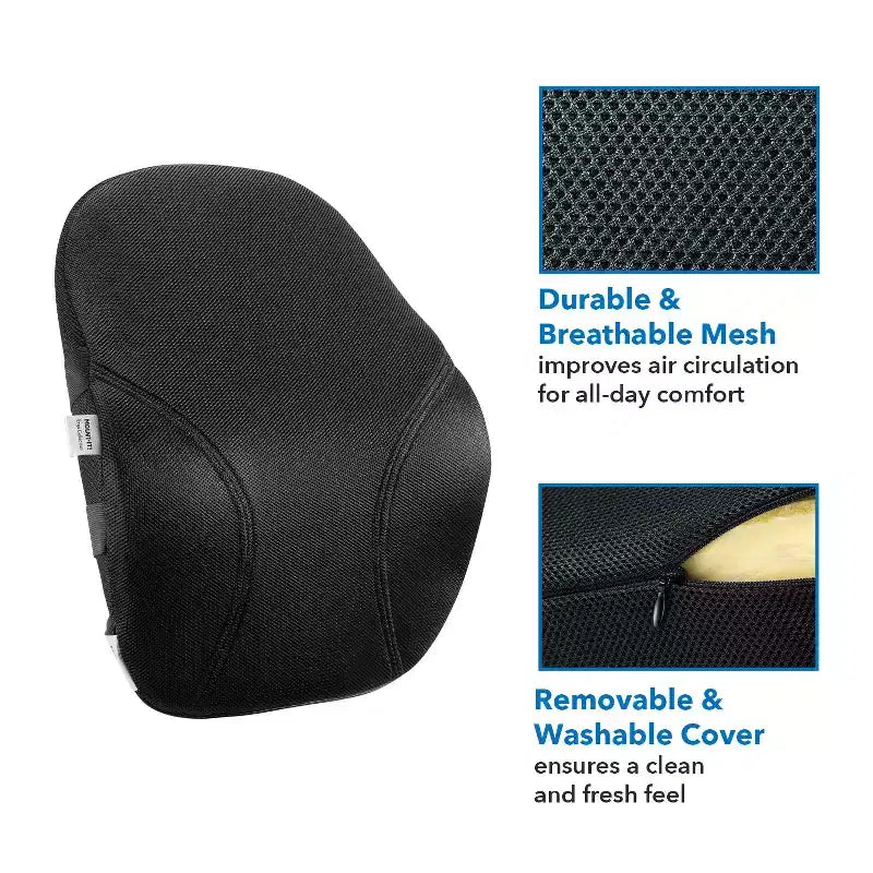 Mount-It! Oreiller de soutien lombaire, collection Ergo, soutien dorsal compact pour chaise de bureau ou de jeu, garnissage en mousse à mémoire de forme, soulage les douleurs dorsales et améliore la posture