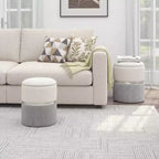 Costway Lot de 2 poufs de rangement ronds modernes en tissu de lin pour chambre à coucher