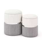 Costway Lot de 2 poufs de rangement ronds modernes en tissu de lin pour chambre à coucher