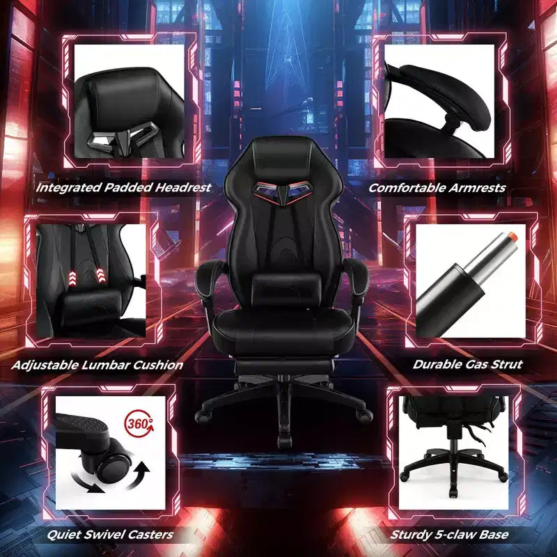 Chaise de jeu e-sport réglable Costway avec appuie-tête rembourré, support lombaire bleu/noir/gris/rouge
