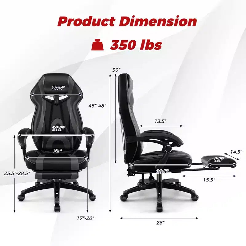 Chaise de jeu e-sport réglable Costway avec appuie-tête rembourré, support lombaire bleu/noir/gris/rouge