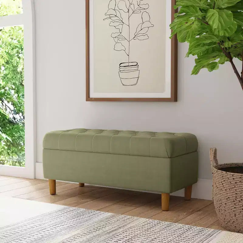 Banc de rangement capitonné avec pieds coniques en bois - HomePop
