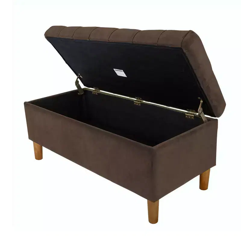 Banc de rangement capitonné avec pieds coniques en bois - HomePop