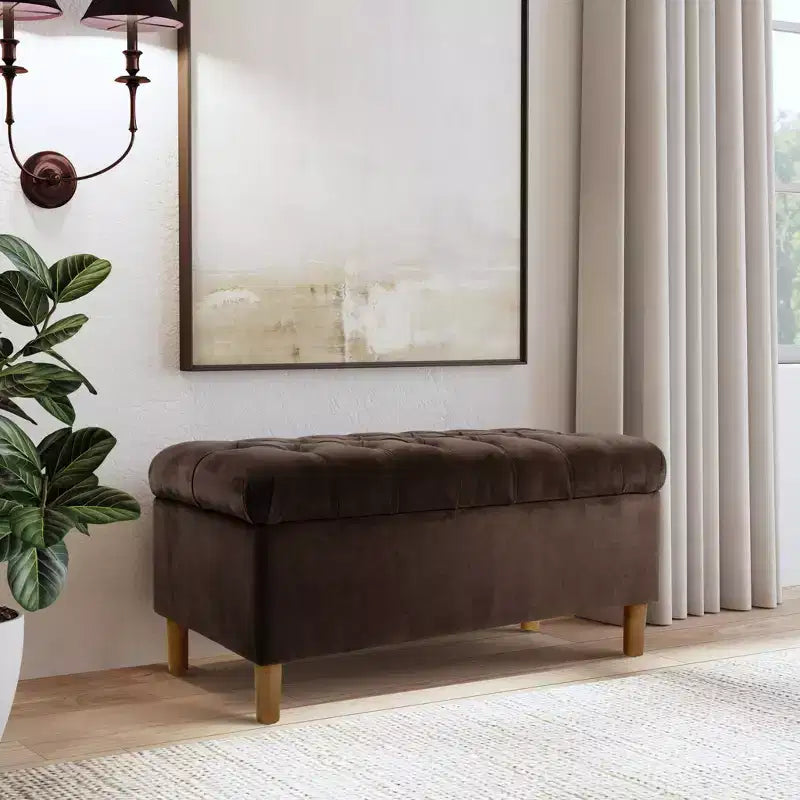 Banc de rangement capitonné avec pieds coniques en bois - HomePop